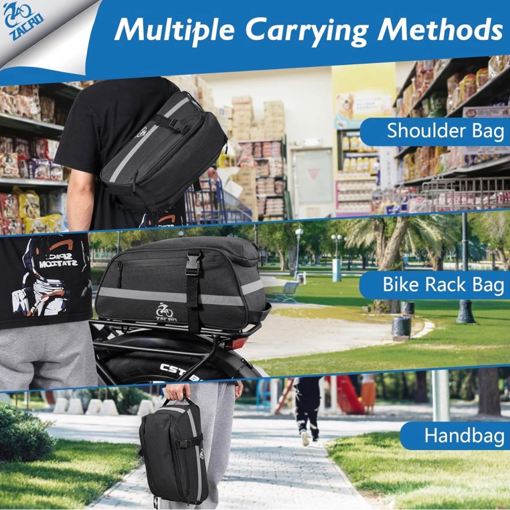 New 3 in 1 Shoulder/Handheld/Electric Ebike Pack Cargo Bag, 13L Waterproof/Black - Picture 3 of 13